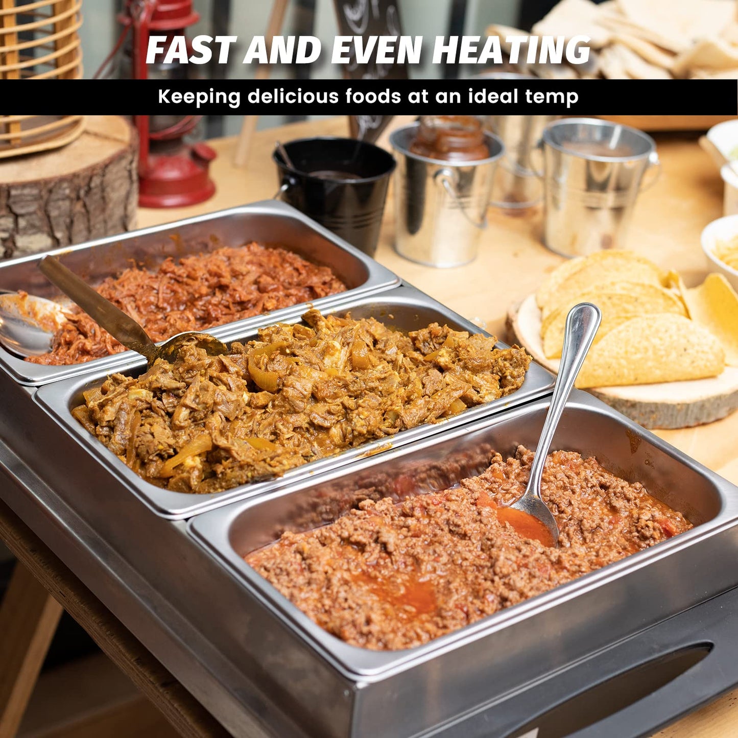 Commercial Food Warmer 2-Pan Steam Table Food Warmer Buffet Bain Marie with Temperature Control & Lids, Electric Warming Trays for Food or Sauces - 120V, 1200W, 10.6 QT/Pan