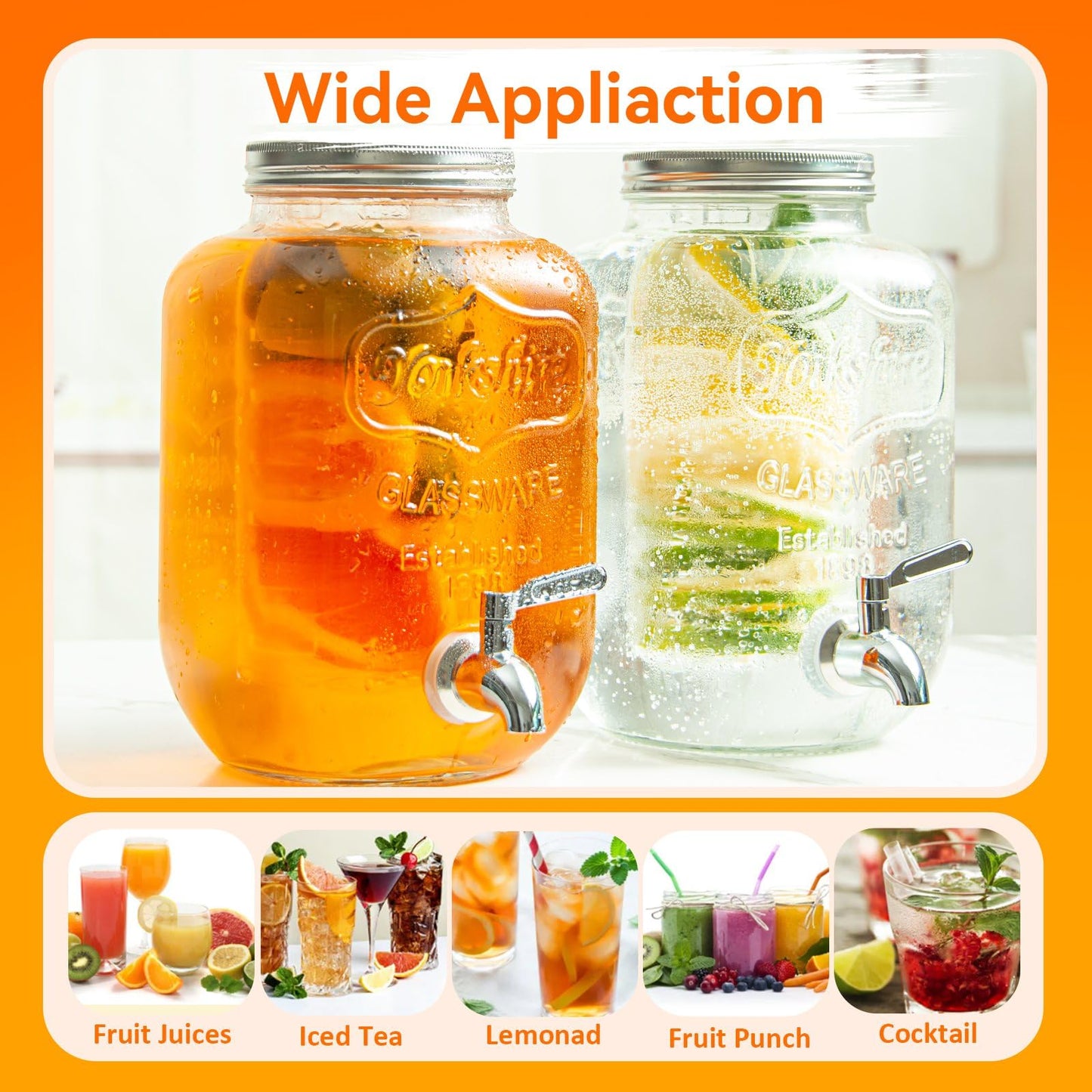 1-Gallon Glass Drink Dispenser for Parties - Beverage Dispenser with Stand and Stainless Steel Spigot | Lemonade, Sun Tea, Kombucha Jar
