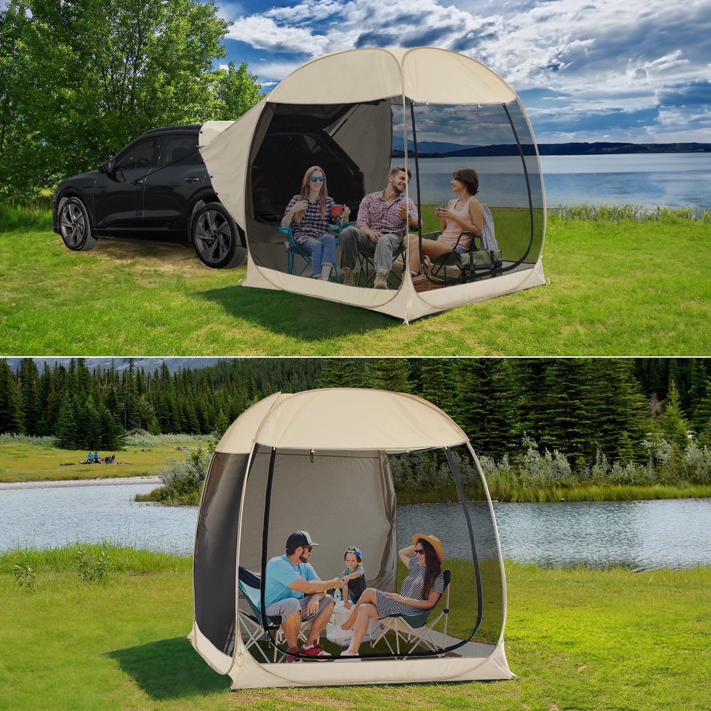Alvantor® Pop Up Screen House, 4 in 1 Outdoor Camping Tent,7'x7' Screen Room with Mosquito Netting, SUV Tent with Carry Bag, Instant UV Resistant Sun Shelter for Garden, Patio, Backyard
