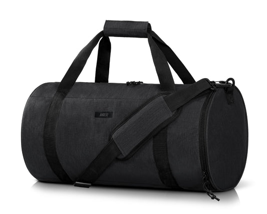 MIER Gym Bag Round Duffle Bag with Shoe Compartment & Wet Pocket, Lightweight Carry on Duffel for Men Women Workout Fitness Travel Sports, 24L, Black