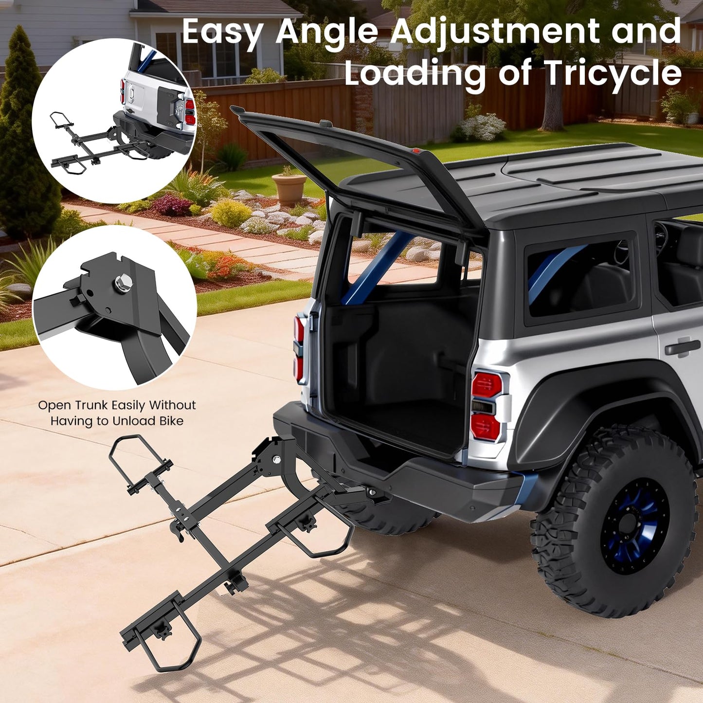 H&ZT Fat Tire Trike Carrier Rack for SUV Truck RV, Heavy-Duty Foldable Bike Carrier for 3-Wheel Bicycles, Fits 5" Wide Tires, Heavy Duty, Rear Platform Rack for Adult Tricycle