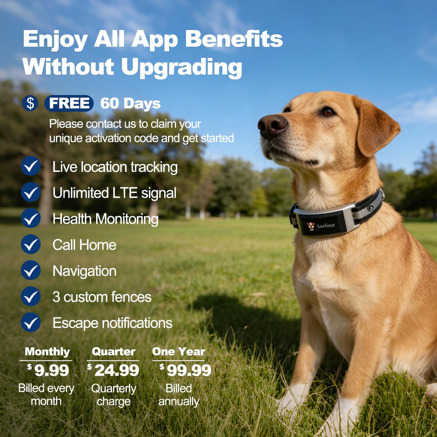 Wireless Dog Fence, GPS Dog Collar Fence System with Real-Time Tracking & Training, Portable Invisible Fence for Outdoor Use, Rechargeable Waterproof Collar Adjustable for Medium Large Dogs