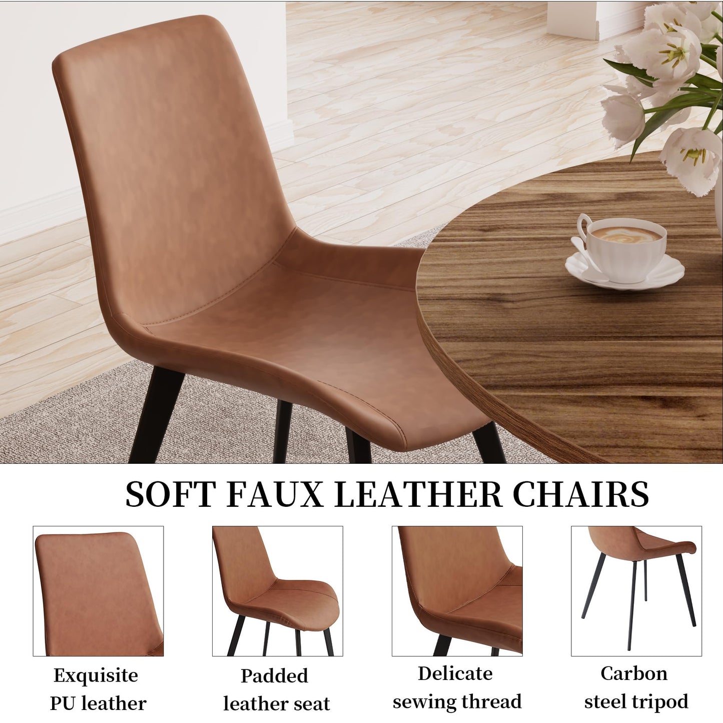 Zerifevni 34.6'' Round Dining Table and Chairs for 4 Space Saving for Apartment Kitchen Dining Room (Walnut Table+4 Brown Chairs)