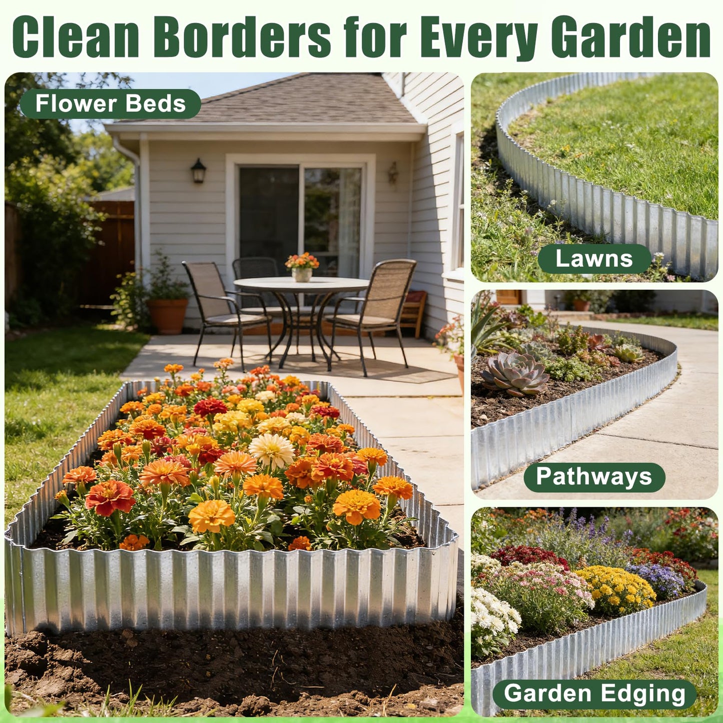 FEED GARDEN Heavy Duty Galvanized Steel Garden Edging 6 Inch x 40 Feet – Rust Resistant Metal Landscape Border, No-Dig Flexible Lawn Edging for Flower Beds, Yard & Walkways