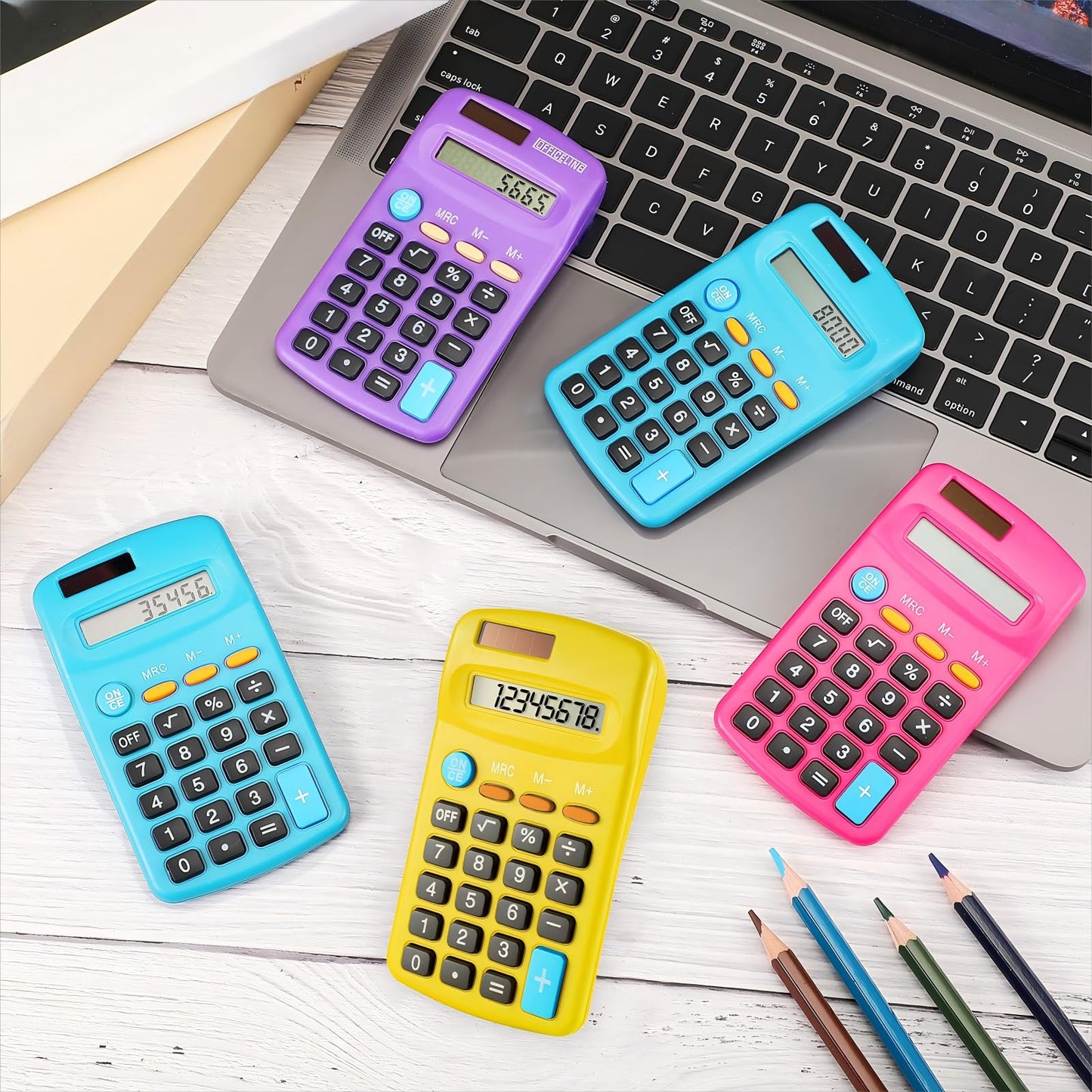 Weewooday 30 Pieces Small Basic Calculator Bulk 8 Digit Mini Solar Battery Dual Power Pocket Calculator for Kids Students Classroom Desktop Home Office, Standard Function 6 Colors