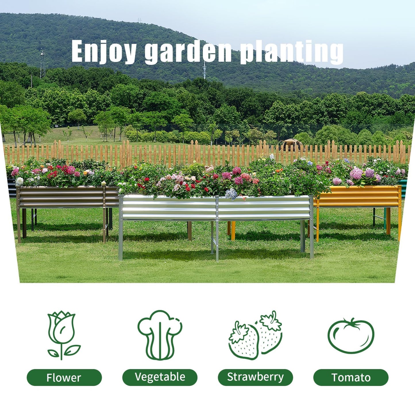 Land Guard Galvanized Raised Garden Bed with Legs, 96×24×32in Raised Garden Beds Outdoor with Drainage Holes, Planter Boxes Outdoor for Backyard, Patio, Balcony, 1200lb Capacity, Silver
