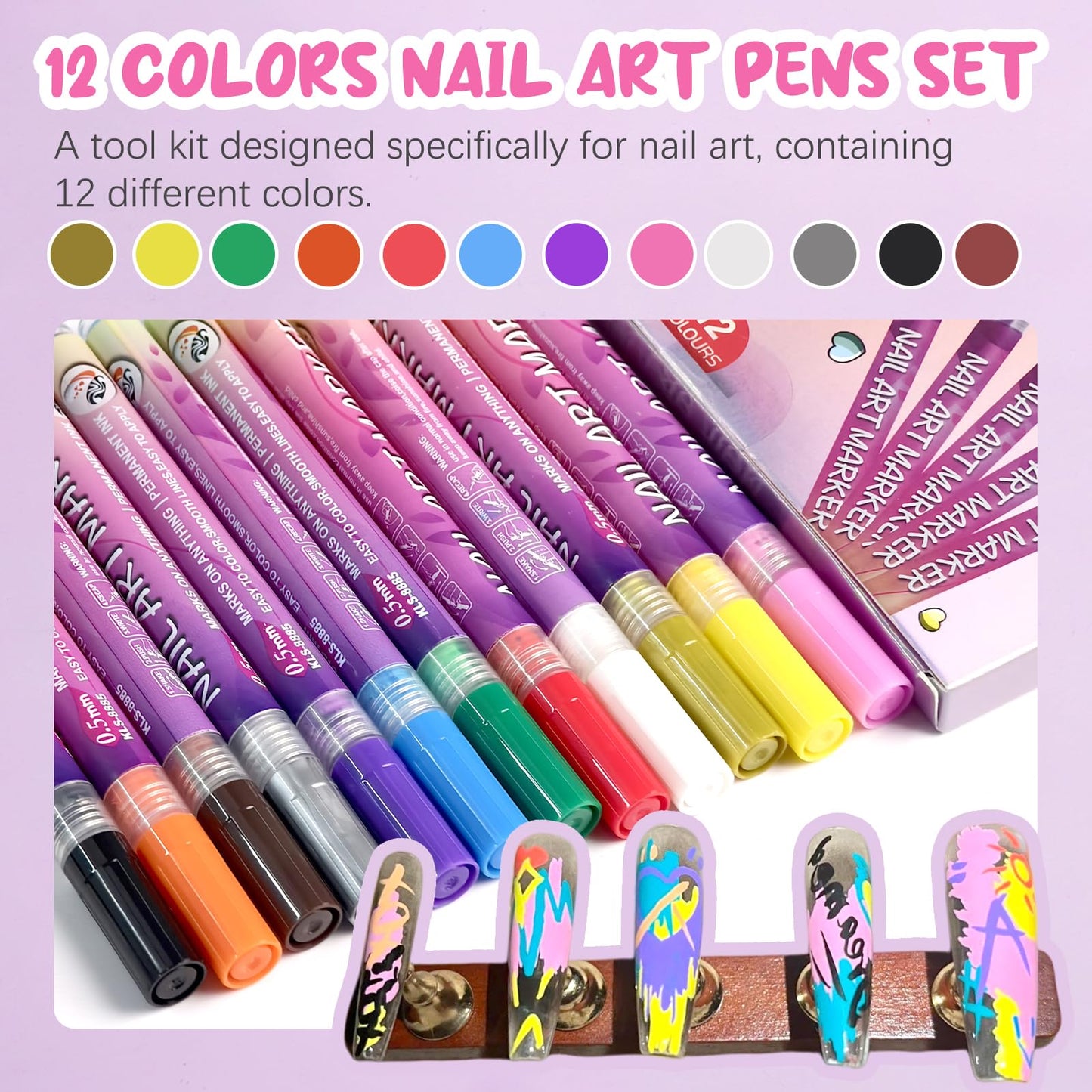 MKNZOME 12 Color Nail Art Pens, 2026 Upgrade 0.5 MM Nail Polish Pens Drawing Painting Point Liner Acrylic Painted Pen Kit, DIY Nails Art Design Manicure Tools Christmas Gifts (2 Set)