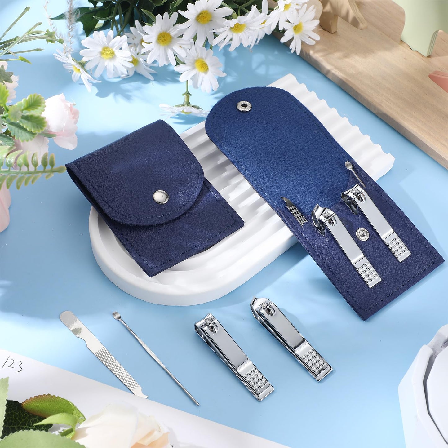 Lasnten 24 Set Valentine Manicure Set Bulk Nail Clippers Grooming Nail Kit Stainless Steel Professional Pedicure Tools Kit with Travel Case for Men Women Valentine's Day Gift(4 in 1,Dark Blue)