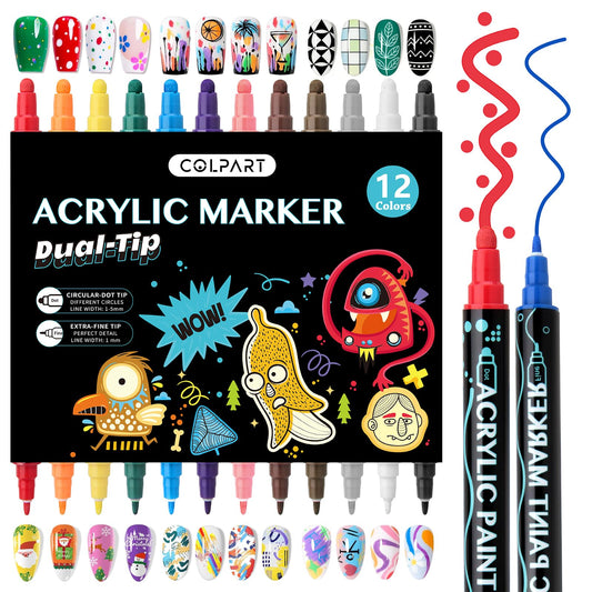 Nail Art Pens Set - 12 Colors Nail Art Markers Nail Polish Set & Acrylic Paint Pens for Drawing, Dotting, and Lining. Your Complete DIY Manicure Kit for Home Salon Nail Designs Christmas Gifts