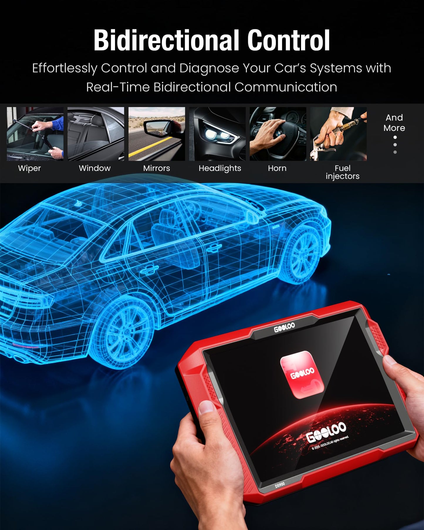GOOLOO DS900 OBD2 Scanner Diagnostic Tool, Full System Bidirectional Scan Tool, 8" Touchscreen Bluetooth 5.0 Scanner with Active Test, 10000 mAh Wireless Code Reader for Cars and Trucks, FCA 11 OS