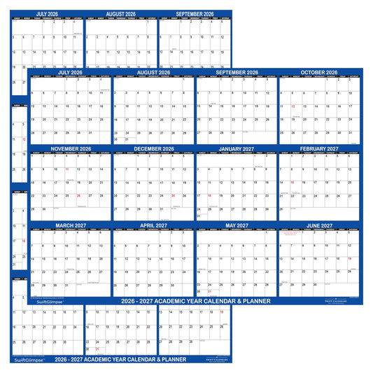 18x24 SwiftGlimpse 2026-2027 Academic Wall Calendar Dry Erase Erasable, Large, Wet & Dry Erase Laminated, Reversible, Yearly Planner JULY 2026 to JUNE 2027 ONLY