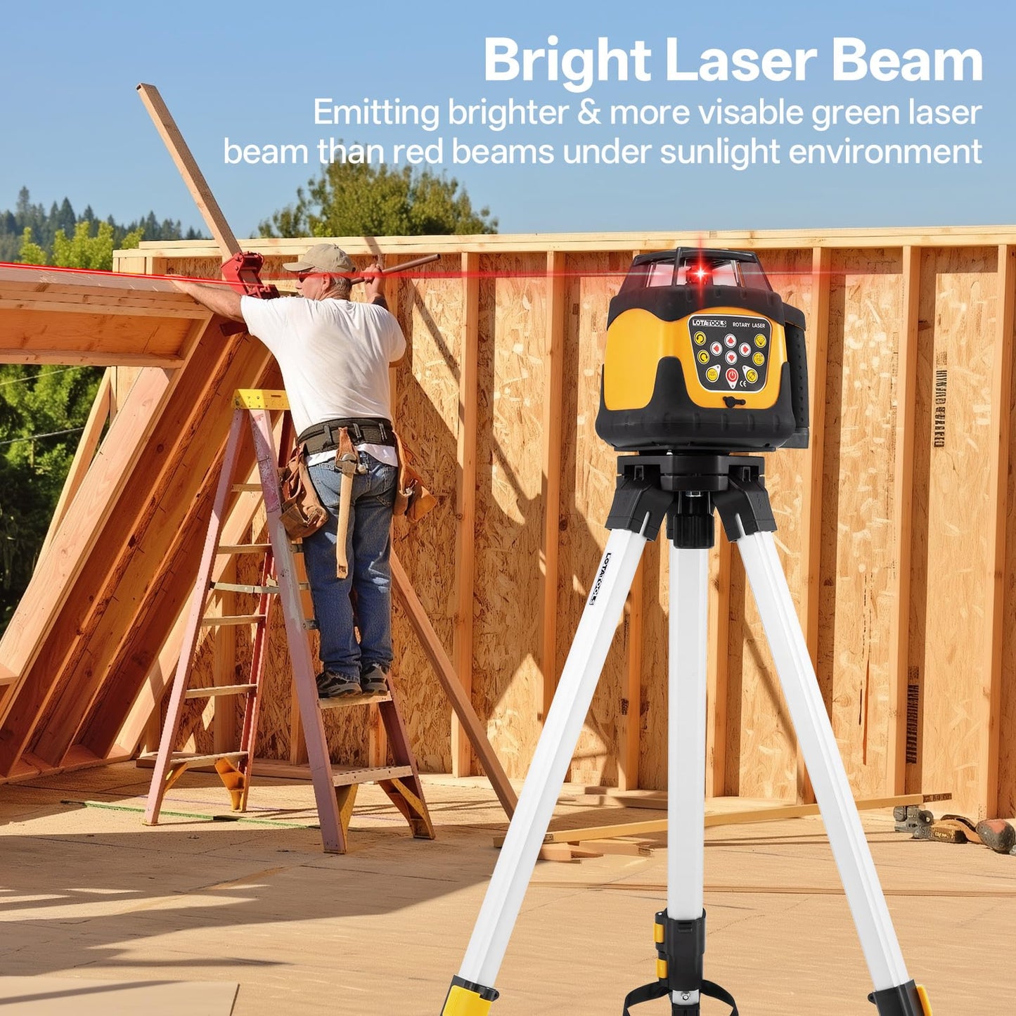 Self-Leveling Rotary Laser Level Kit, Class II ≤ 5 mW Red Laser, 2000 ft Range with Receiver, ±1/8" Accuracy at 100 ft, IP66 Waterproof, Includes Tripod & Grade Rod