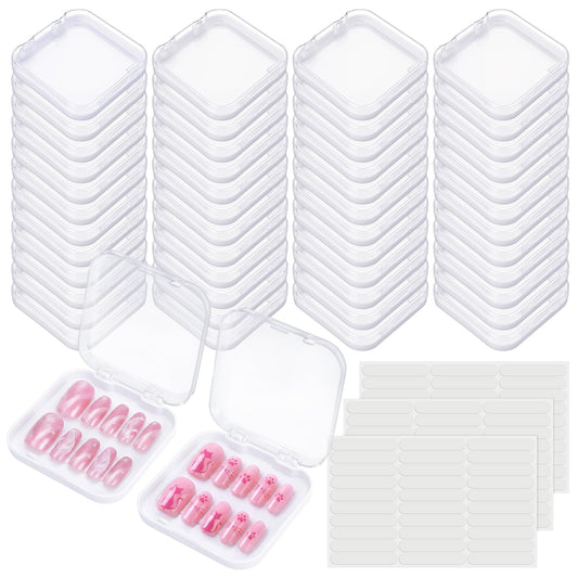 AceOrbit Press on Nail Boxes with 180 Pcs Adhesive Double Sided Tape Acrylic Press on Nail Packaging Cases Transparent Storage Case Organizer for Display Art Salon Supplies(White,48 Pcs)