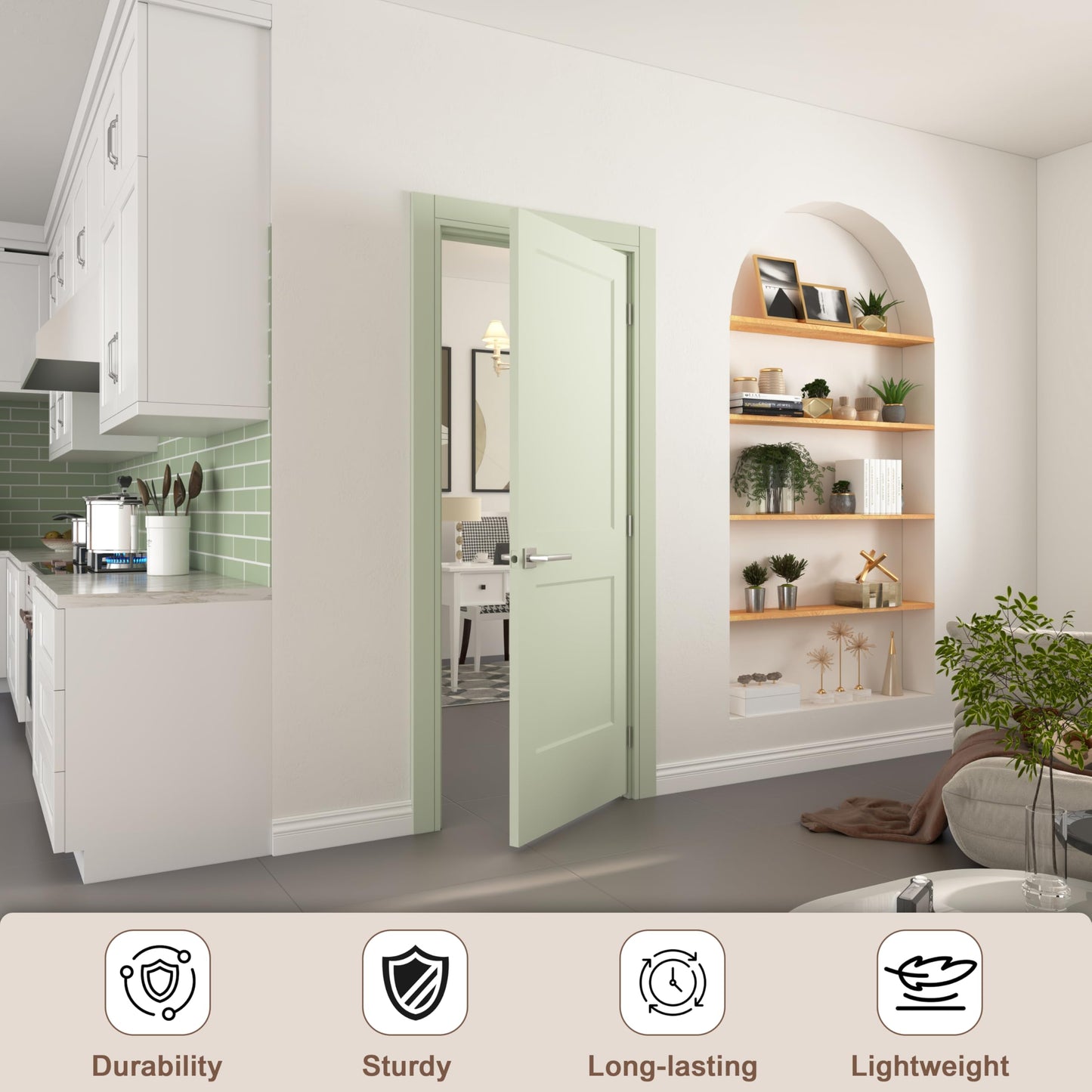 JUBEST 30"x80" Left-Hand Prehung Interior Door with Knock Down Jamb Kit & Satin Nickel Hinges, 2-Panel White Primed Hollow Core Molded Door Slab with Bore & Hinge Cutout, Durable & Sturdy, No Handle