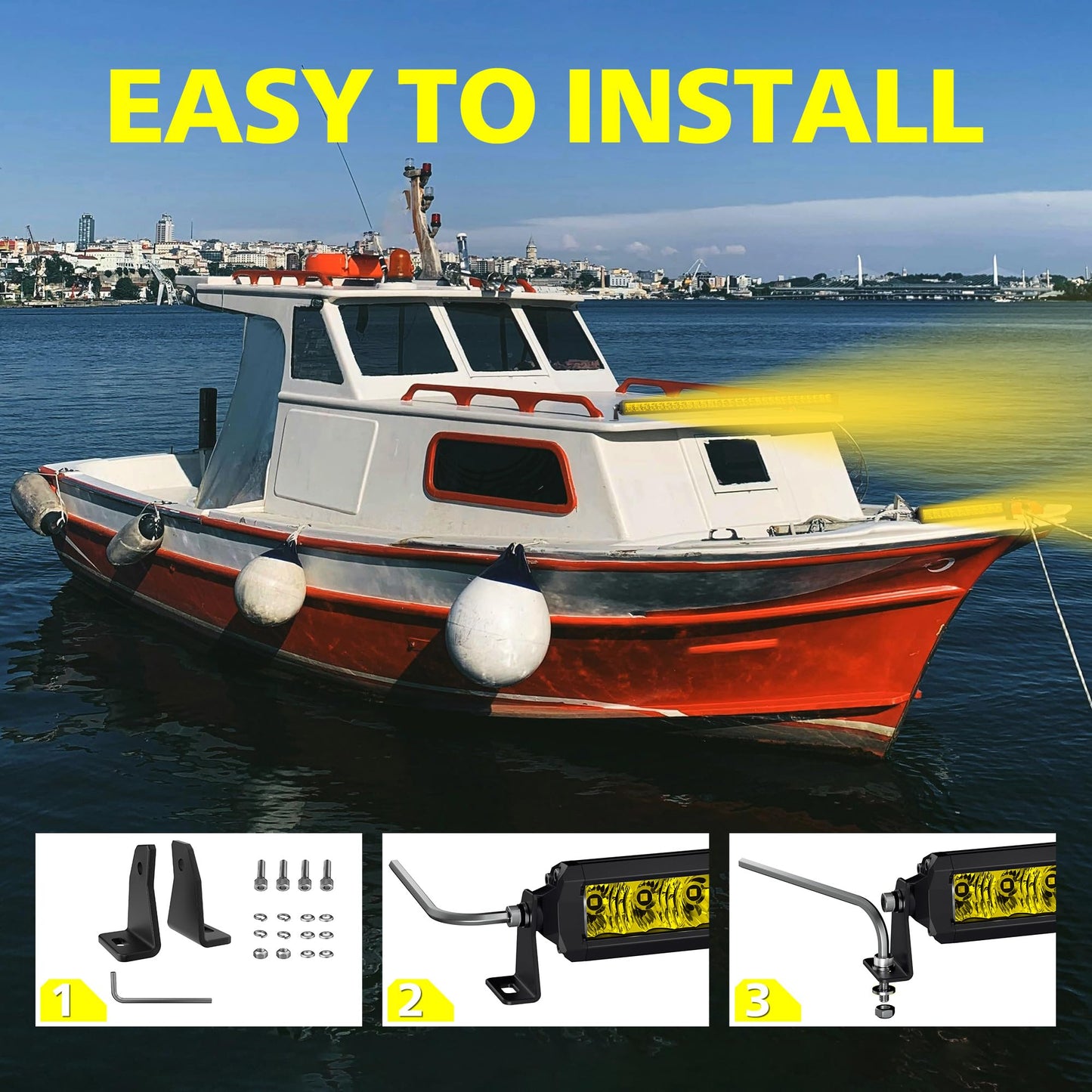 4WDKING Yellow LED Light Bar 32 inch Off Road LED Spot Flood Combo Work Light High Bright Truck Driving Fog Lamp IP69K Waterproof for Truck Cars ATV UTV Boat