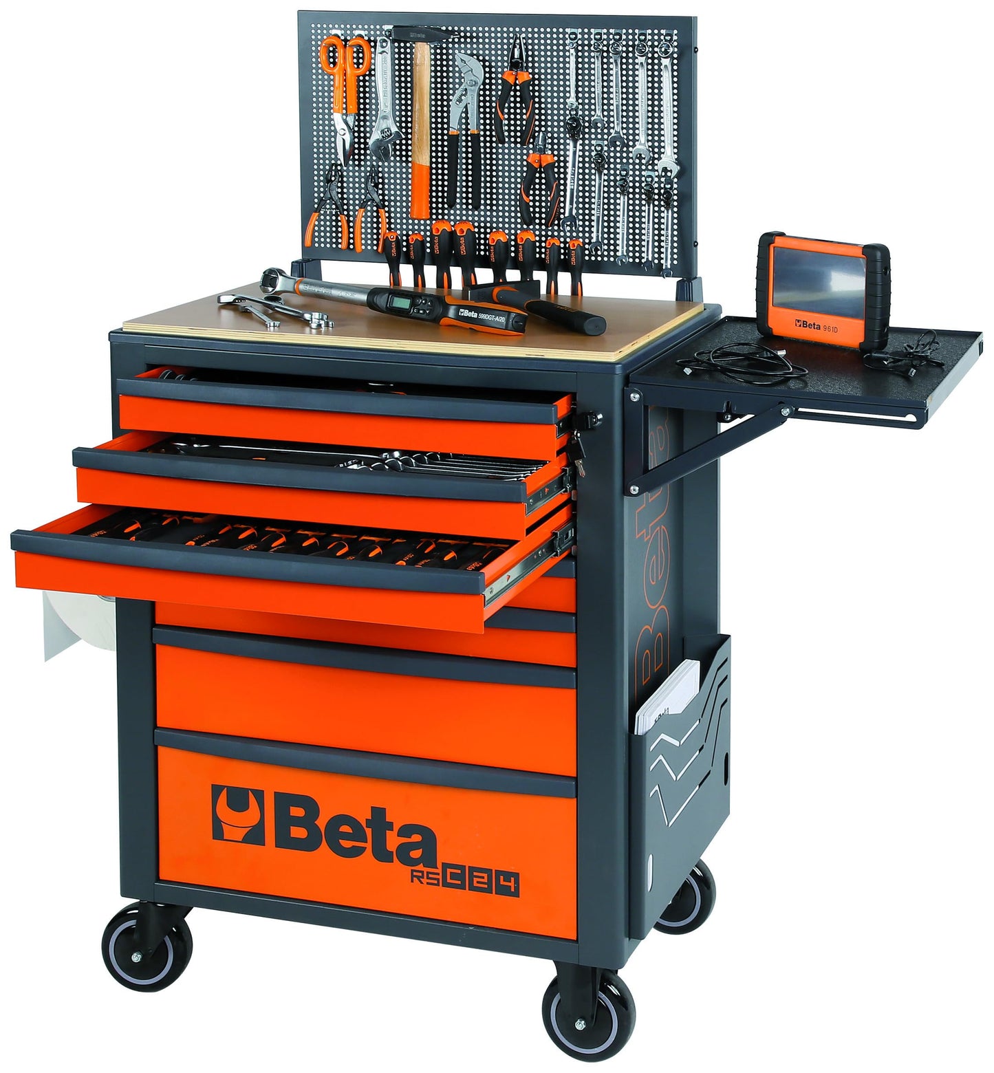 Beta RSC24 Black 8 Drawer Heavy Duty Rolling Tool Cabinet | Mobile Steel Tool Chest with Ball Bearing Slides | 1760 lbs Load Capacity | 5" Casters | Lockable Portable Toolbox | Made in Italy