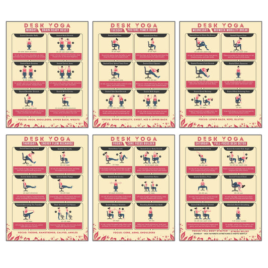 Auroscent Desk Yoga 7-Day Seated Stretching Routine – Chair Yoga Workout Charts, Office Exercise Program for Neck, Shoulders & Back, Daily Mobility & Stretch Guide for Home or Work