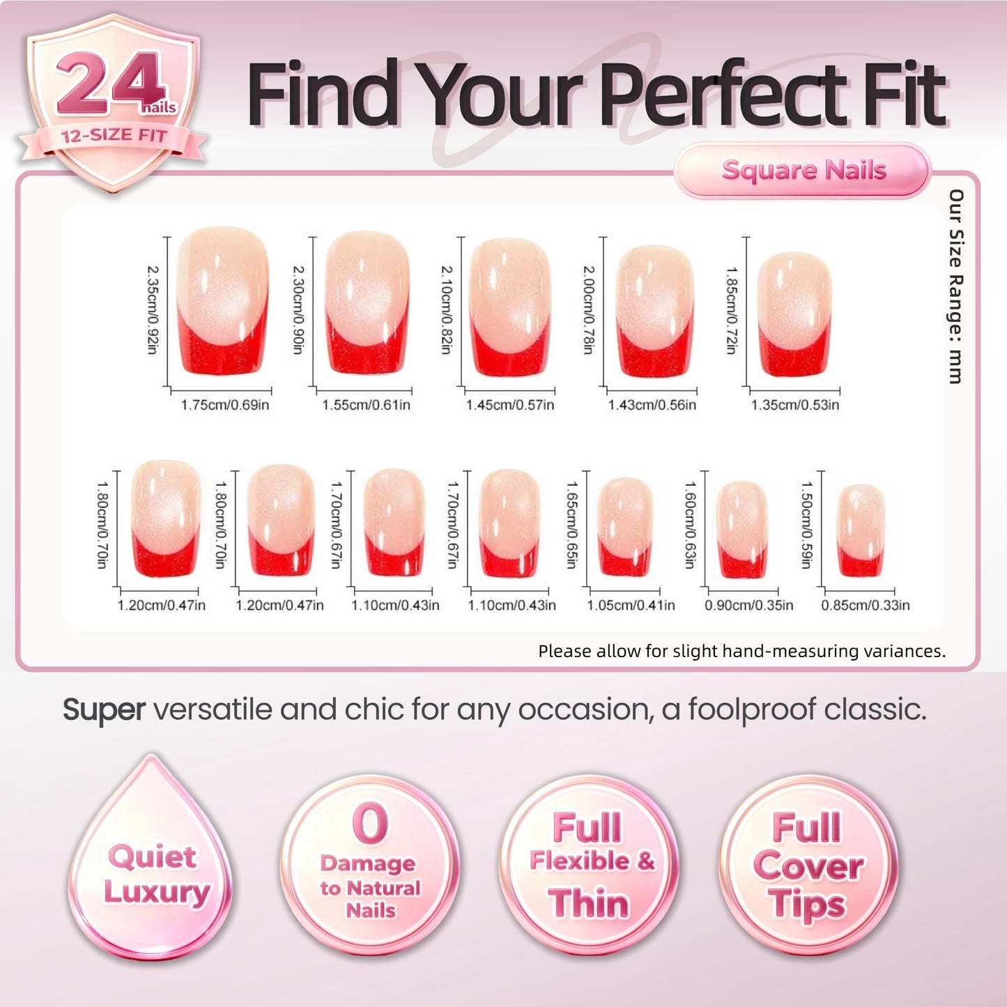Taoyisent Red French Tip Cat Eye Press on Nails 24PCS Nude Pink Soft Gel Nails Short Square Glossy Magnetic Effect Fake Nails Reusable Full Cover Stick on Nails