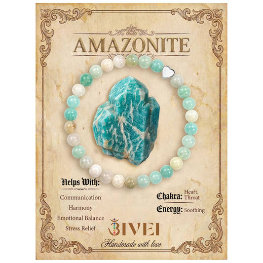 Bivei 6mm Amazonite Crystal Stretch Bracelets for Women, Handmade Natural Stone Beaded Bracelet, Yoga Protection Jewelry Gift