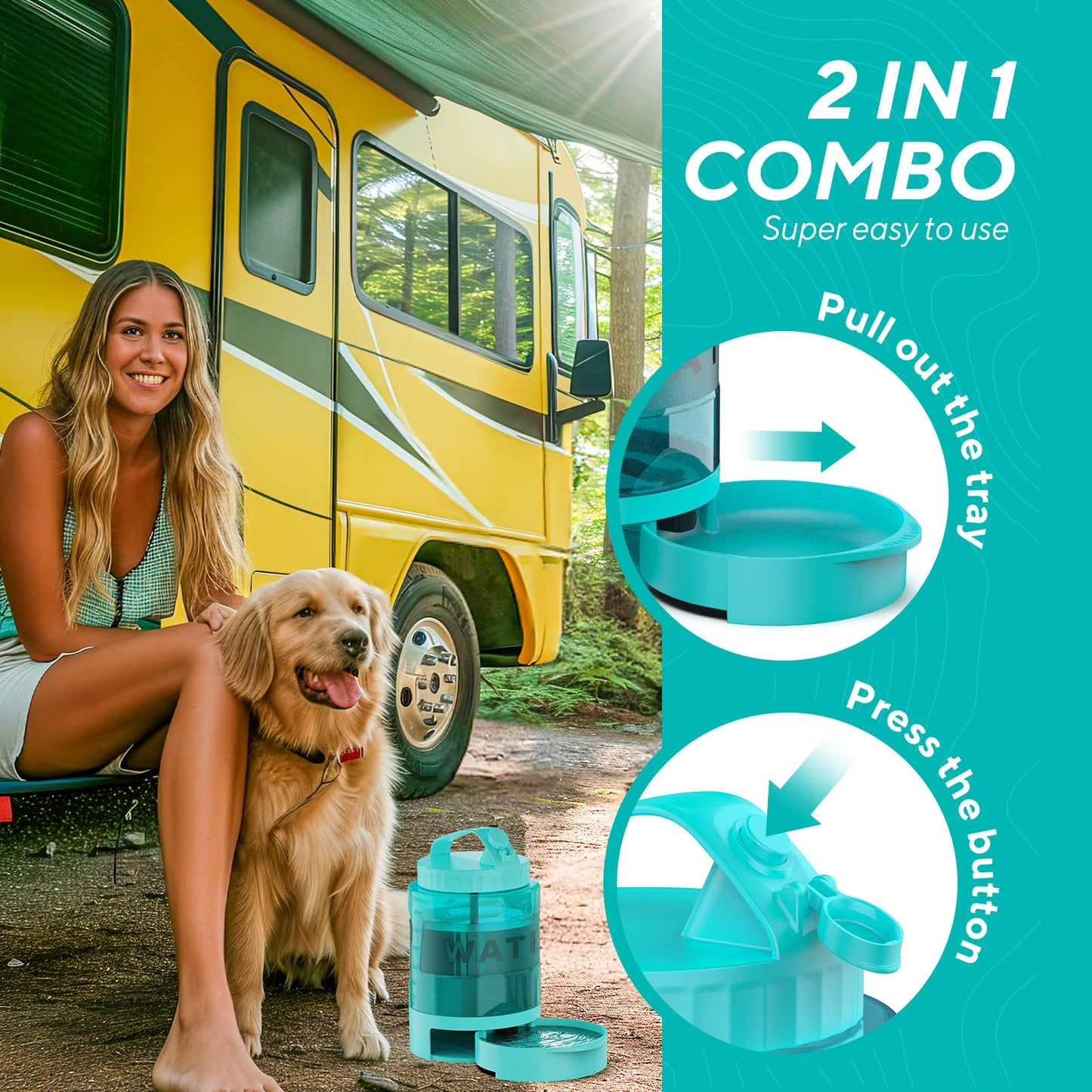 77OZ Large Dog Water Bowl Dispenser with Pull-Out Travel Water Bowls for Dogs + Dog Dryer for Pet Grooming, 3.2HP Adjustable Speed Temp Pet Hair Dryer