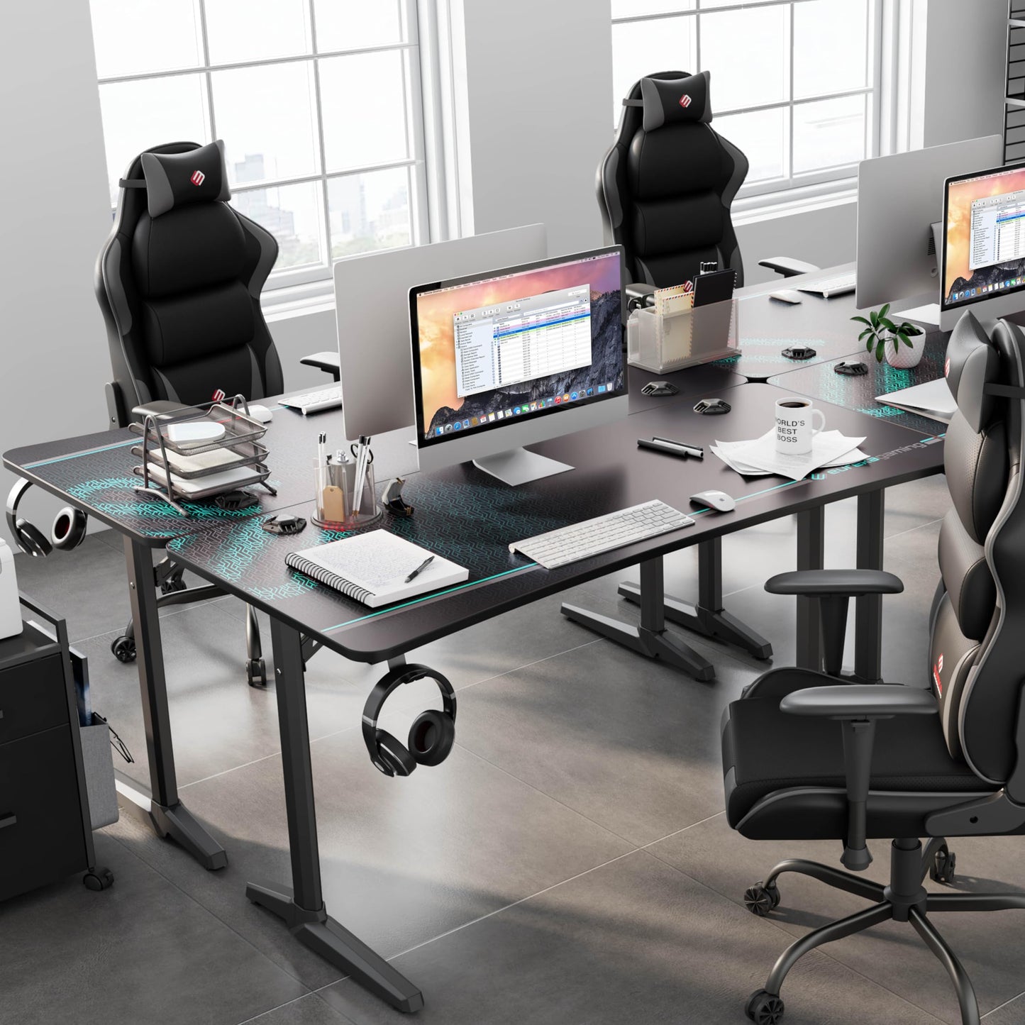 EUREKA ERGONOMIC Gaming Desk 60" Home Office Computer Desk, New Polygon Legs Design, Captain Series (60 Inch, Black)