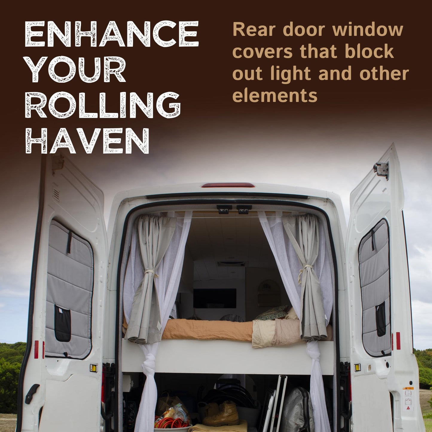 Living in a Bubble Insulated Blackout Rear Door Window Covers for Ford Transit 2015-Current Full Metal Door (Pair). Van Life Essentials & Camper Accessories