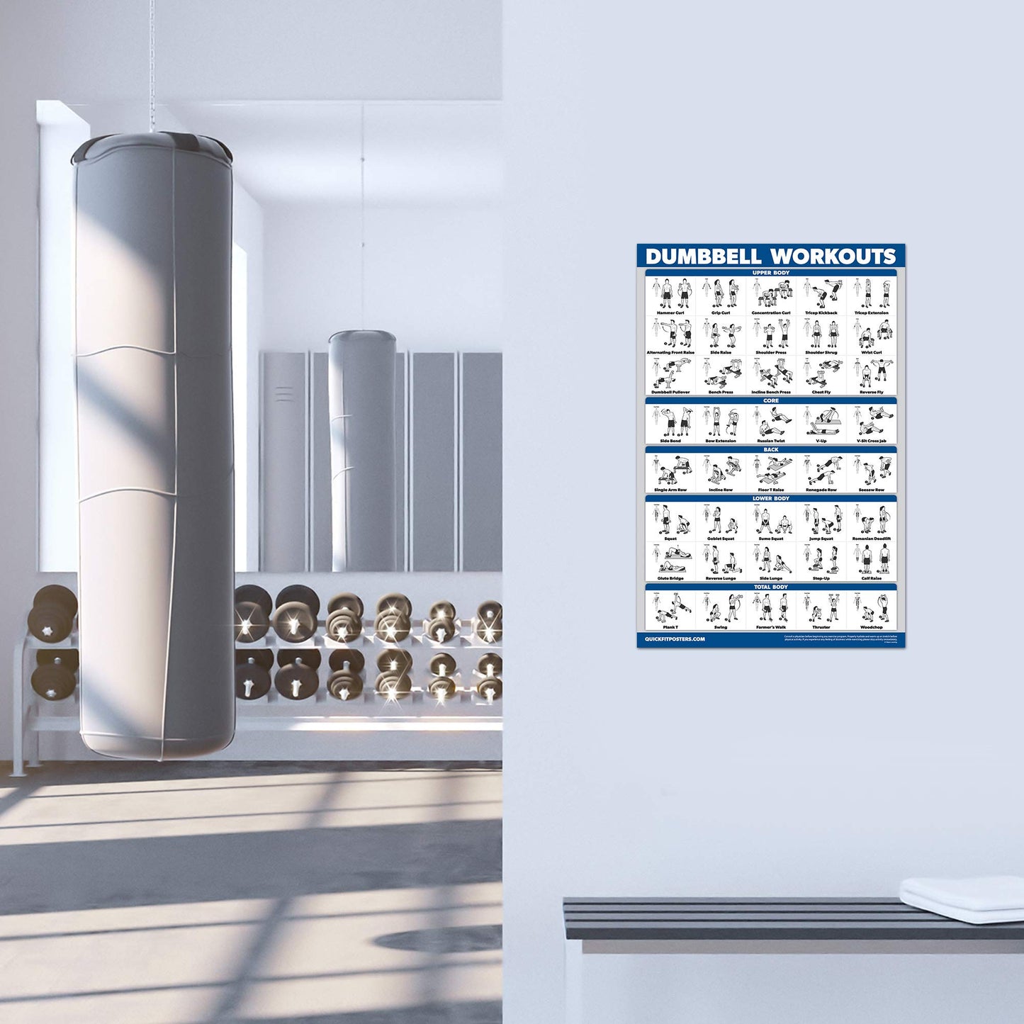 4 Pack - Cable Machine Workout Posters Volume 1 & 2 + Dumbbell Exercises + Barbell Exercises (LAMINATED, 18" x 24")