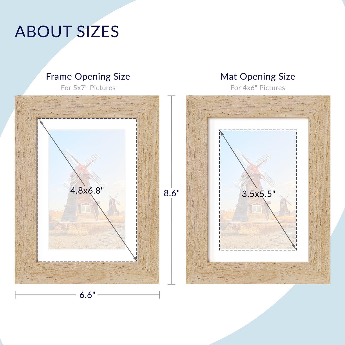 SZYUU 5x7 Picture Frame Set of 2 - Wood Frame with Real Glass, Display 4x6 with Mat or 5x7 without Mat, Photo Frame for Wall or Tabletop Display (Natural Oak)