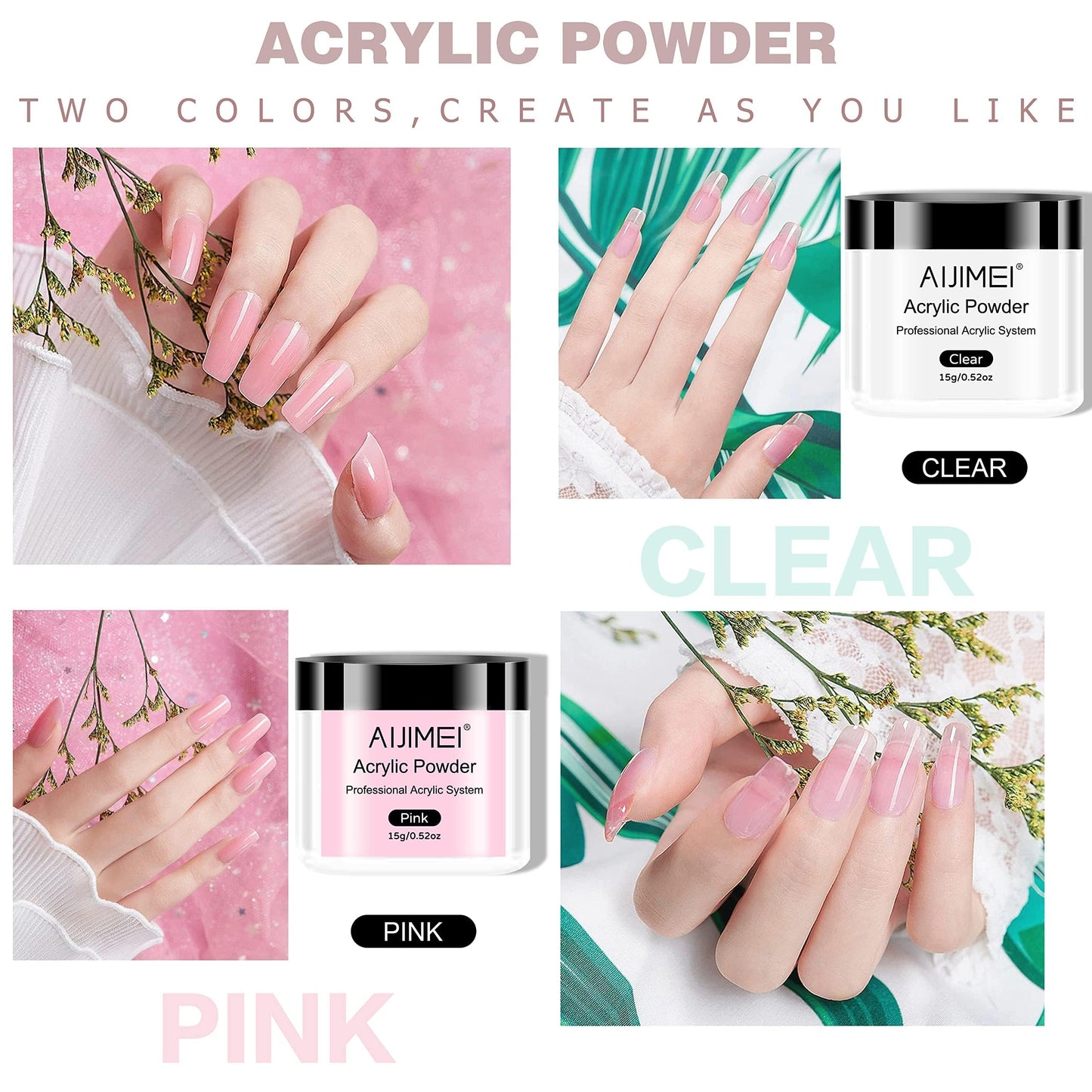 AIJIMEI Acrylic Nail Kit With Acrylic Liquid Monomer, Acrylic Powder In White, Clear, Pink, Brush Cleaner ,Acrylic Nails For Beginners French Nails Extension