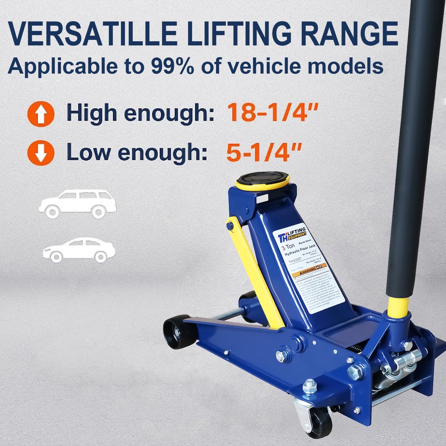 3 Ton Heavy Duty Hydraulic Floor Jack for Car, 6,600 lbs Steel Jack with Double Pumps Quick Lift, Rotating Rear Casters, Lifting Range 5-1/4"–18-1/4", Blue