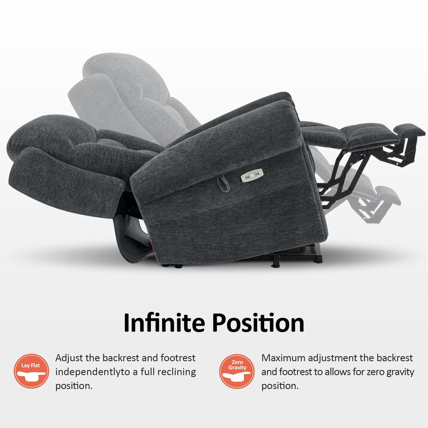 MCombo Triple Motor Power Lift Recliner Chair with Massage and Lumbar&seat Heating, Rolled Arms, Adjustable Headrest for Elderly People, Fabric 7888 (Dark Grey, Medium)