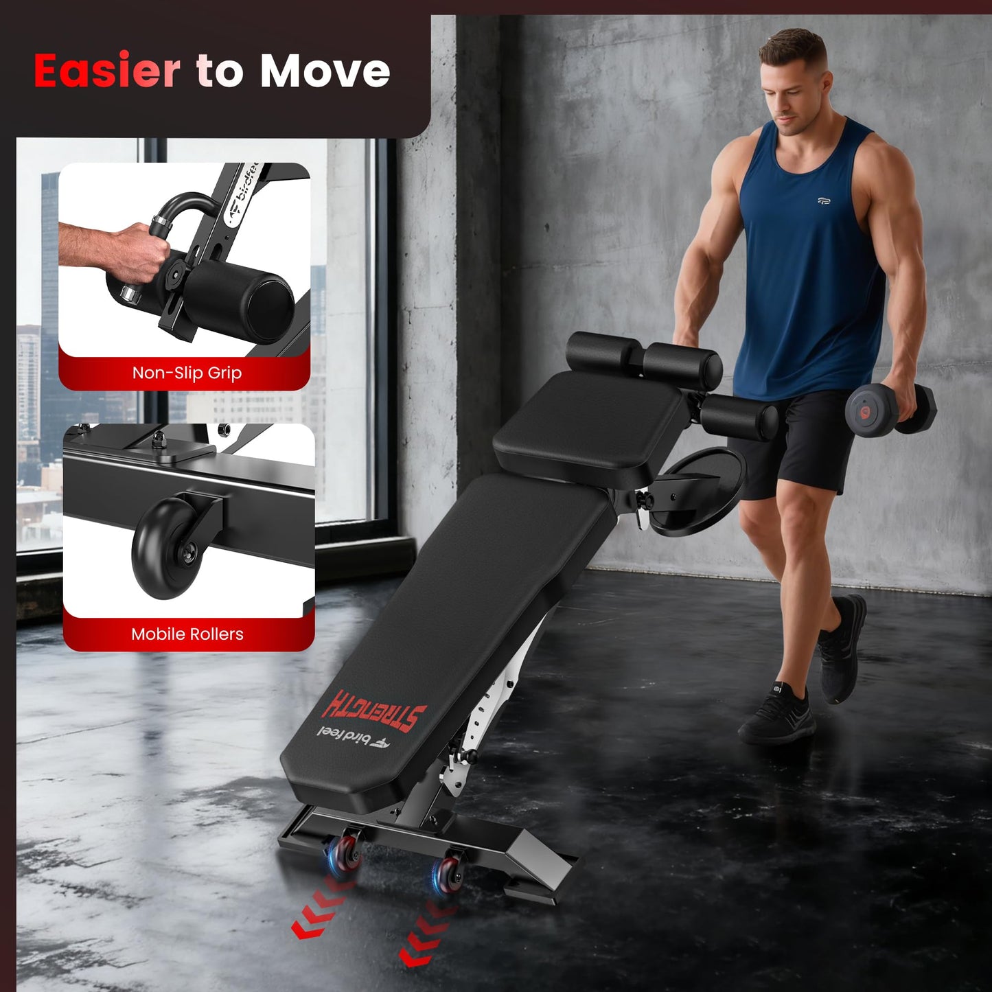 Birdfeel Commercial Adjustable Weight Bench, 1800LBS Heavy Duty Workout Bench for Home Gym Strength Training, Removable Leg Holder for Flat/Incline/Decline Sit Up & Full Body Workout, Silver