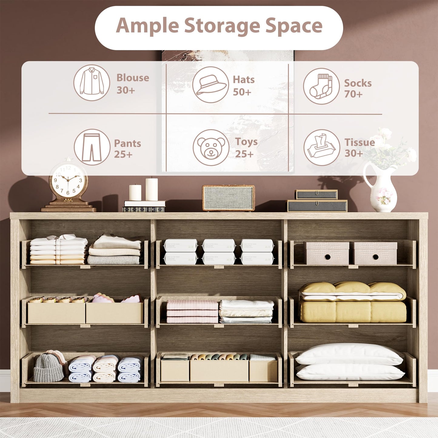 GarveeHome 9 Drawer Dresser for Bedroom, Wide Modern Chest of Drawers, Large Wood Dresser Wooden Storage Organizer for Living Room, Hallway Entryway