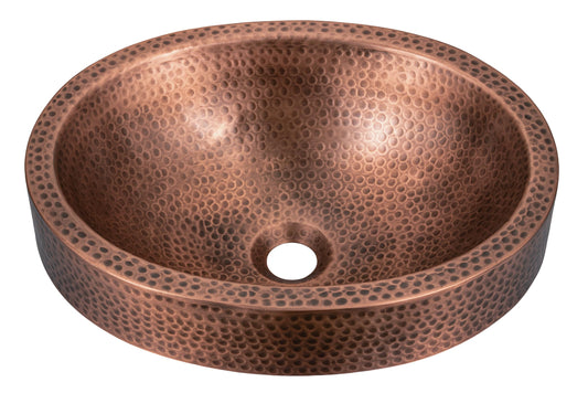 Monarch Abode Bathroom Sink – 17-Inch Oval Skirted Drop In Bathroom Sink, Top Mount Hand Hammered Pure Copper Vanity Sinks for Countertop, Powder Room or Restroom, Drop in Sinks for Bathrooms