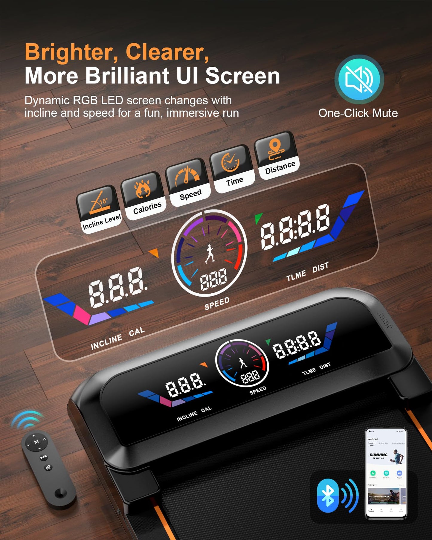 Walking Pad Treadmill with 17% Auto Incline 12-Level, 450 lbs Capacity RGB UI Screen, 3 in 1 Under Desk Treadmill with Auto Incline & Bluetooth Speaker, 3.5HP Quiet Portable Treadmills for Home, APP