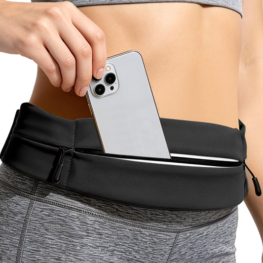 Running Belt for Men Women, Water-resistant Fanny Pack with 3 Zipper Pockets & Reflective Safety Strips, Adjustable Waist Pack Jogging Pouch for Phone, Keys & Essentials (Black, Large)