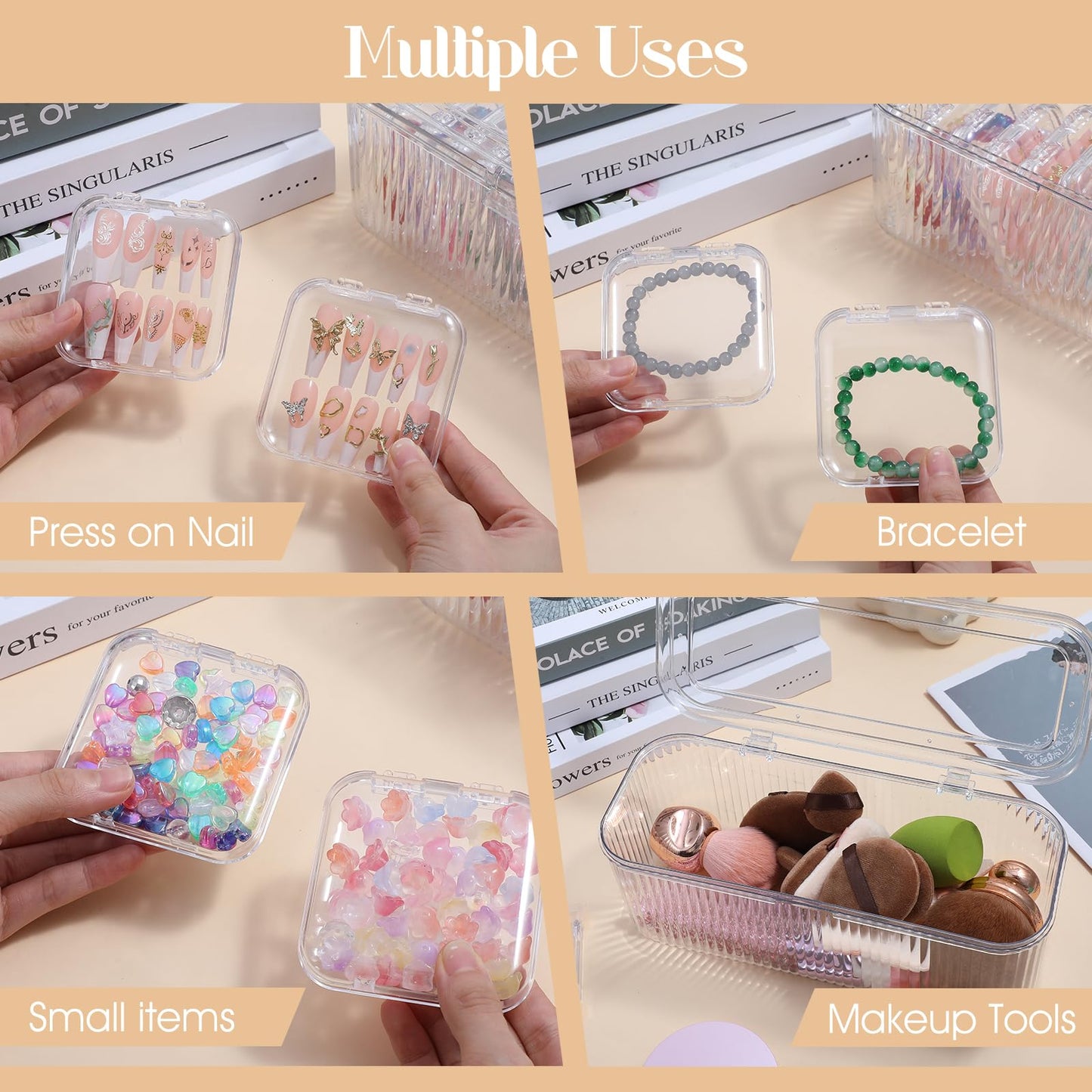 Press On Nail Orgnizer 14 PCS Clear Press On Nail Storage Boxes and 1 Big Storage box with 60 Pcs Adhesive Double Sided Tape, On Packaging for Fake Display Salon