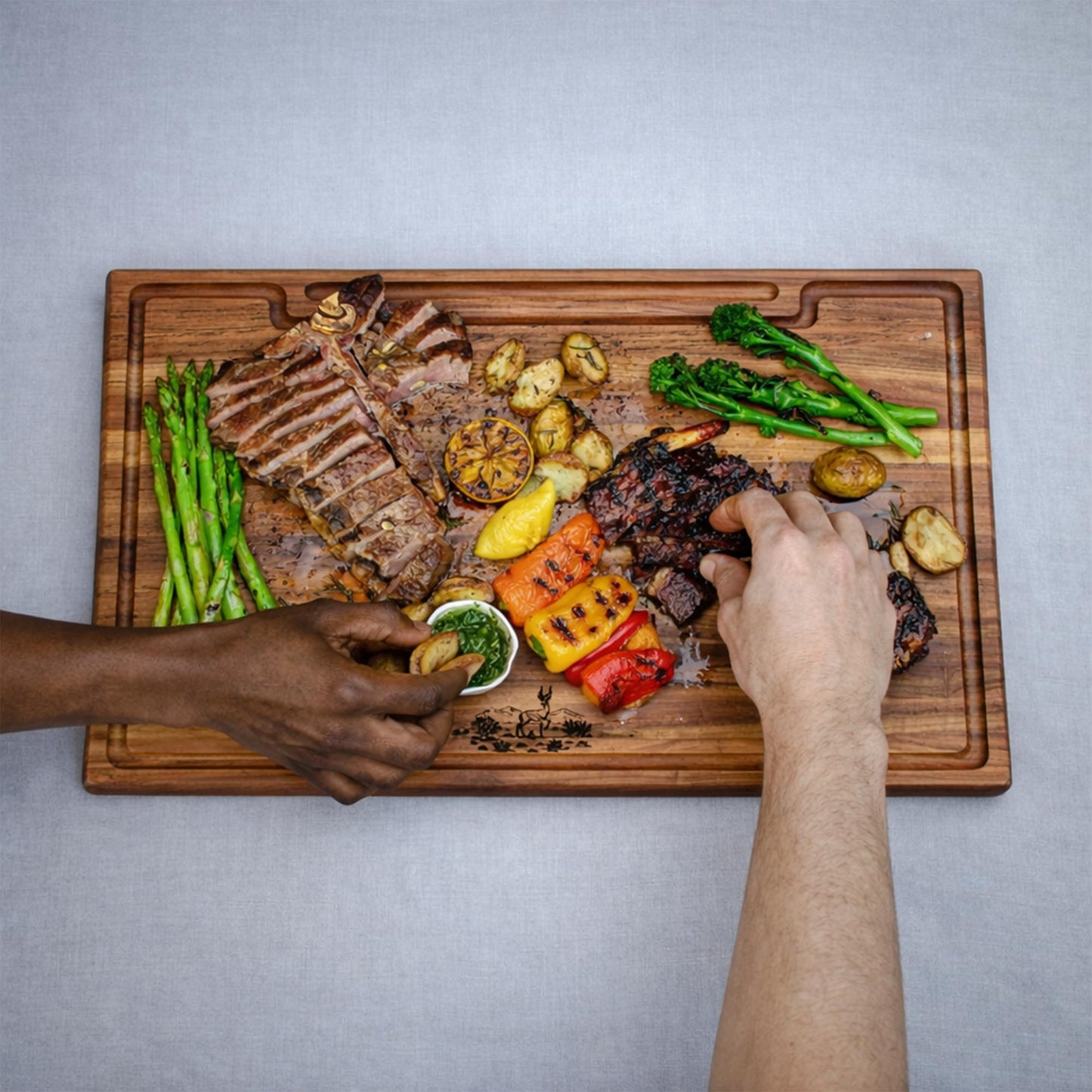 With African Roots – Zambezi Redwood Cutting Board, Handcrafted, Double-Sided with Juice Groove & Side Pockets, Extra Large (24 x 16 x 1.5 in), Made in South Africa