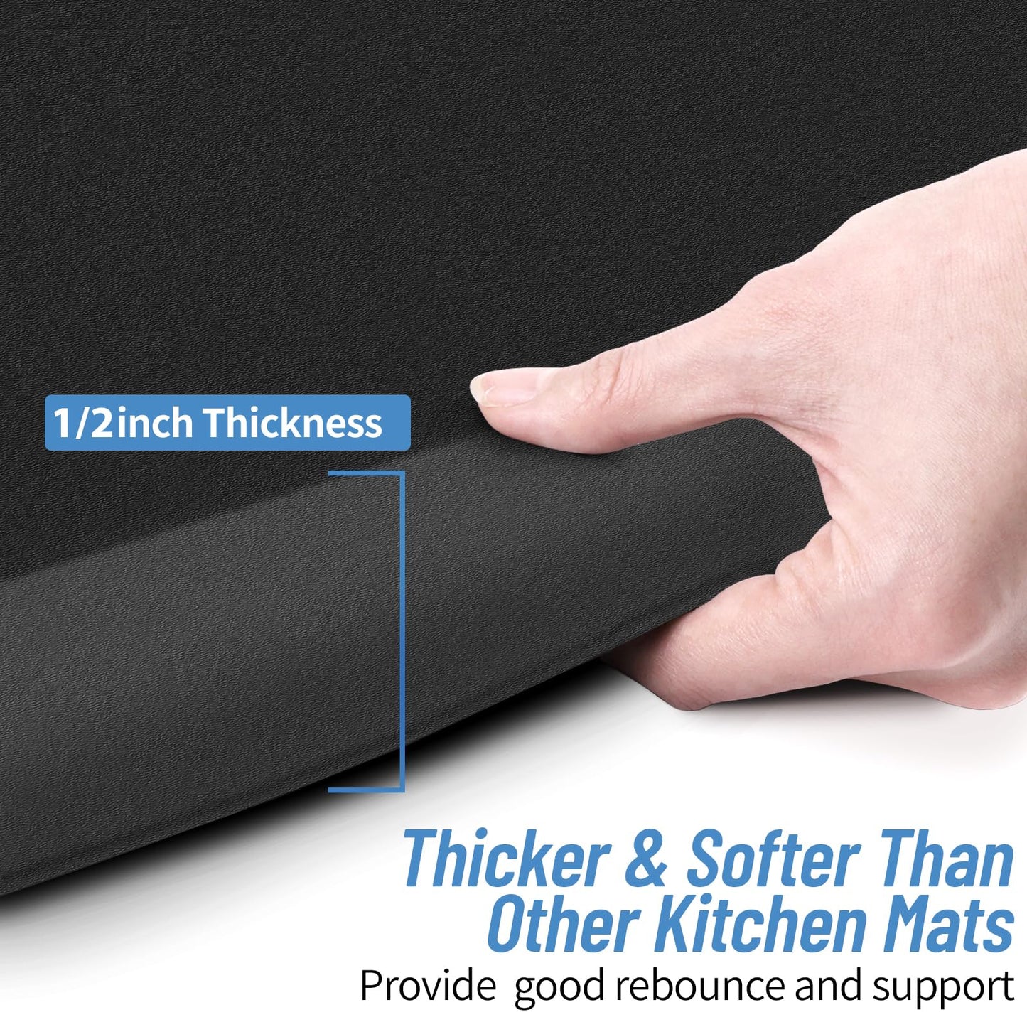 1/2 inch Thick Kitchen Rug - Cushioned Anti Fatigue Mats for Kitchen Floor - Easy to Clean, Waterproof, Non-Slip Kitchen Rug for Sink, Office, Kitchen (17''x39'' Black)