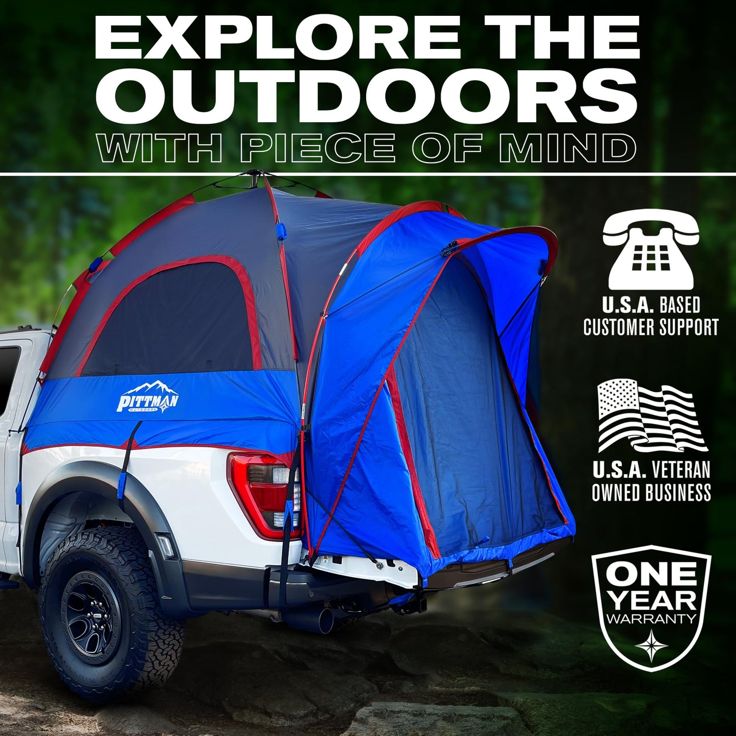 Pittman Outdoors - Truck Bed Tent with EZ-UP Design - Full Size - 5.5 ft-5.8ft Pickup Truck Tent for Camping - Includes Rain Fly, Extra Wide Entry, Oversize Air Mesh & Porch Cover - Truck Bed Camper