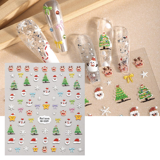 DUKASOU Nail Stickers Decals Christmas 5D Nail Art Sticker Design Self-Adhesive Santa DIY Nail Decorations