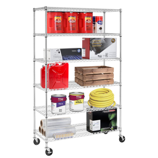 24/7 Shop at Home Arno Industrial 6 Tier Wire Shelving Rack with Wheels, Adjustable Shelf and NSF Certified, Metal Storage Shelves for Kitchen, Office, Garage, Basement, Laundry Room, White