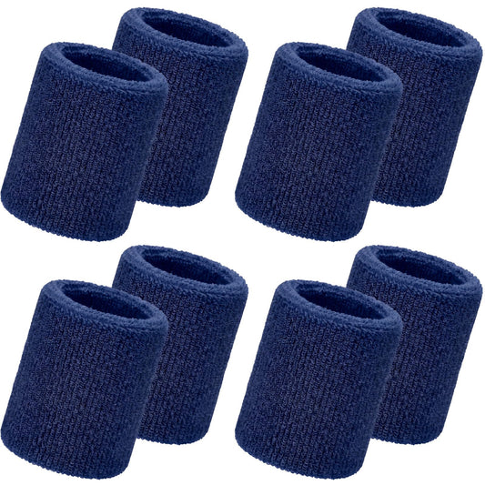 WILLBOND 8 Pack Wrist Sweatbands Sports Wristbands Tennis Sweatbands Neon 80s Thick Cotton Gymnastics Sweat Band Athletic Football Soccer Sports Wristband for Men Women Party(Dark Blue)