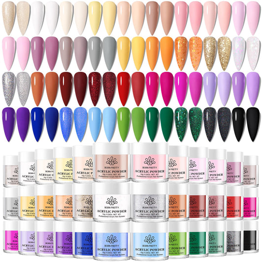 BORN PRETTY Acrylic Powder Set 36 Colors Acrylic Nail Powder Nude Pink Burgundy Red Green Blue White All Seasons Professional Polymer 3D Nail Art Kit for French Extension Carving Valentines Day Gift