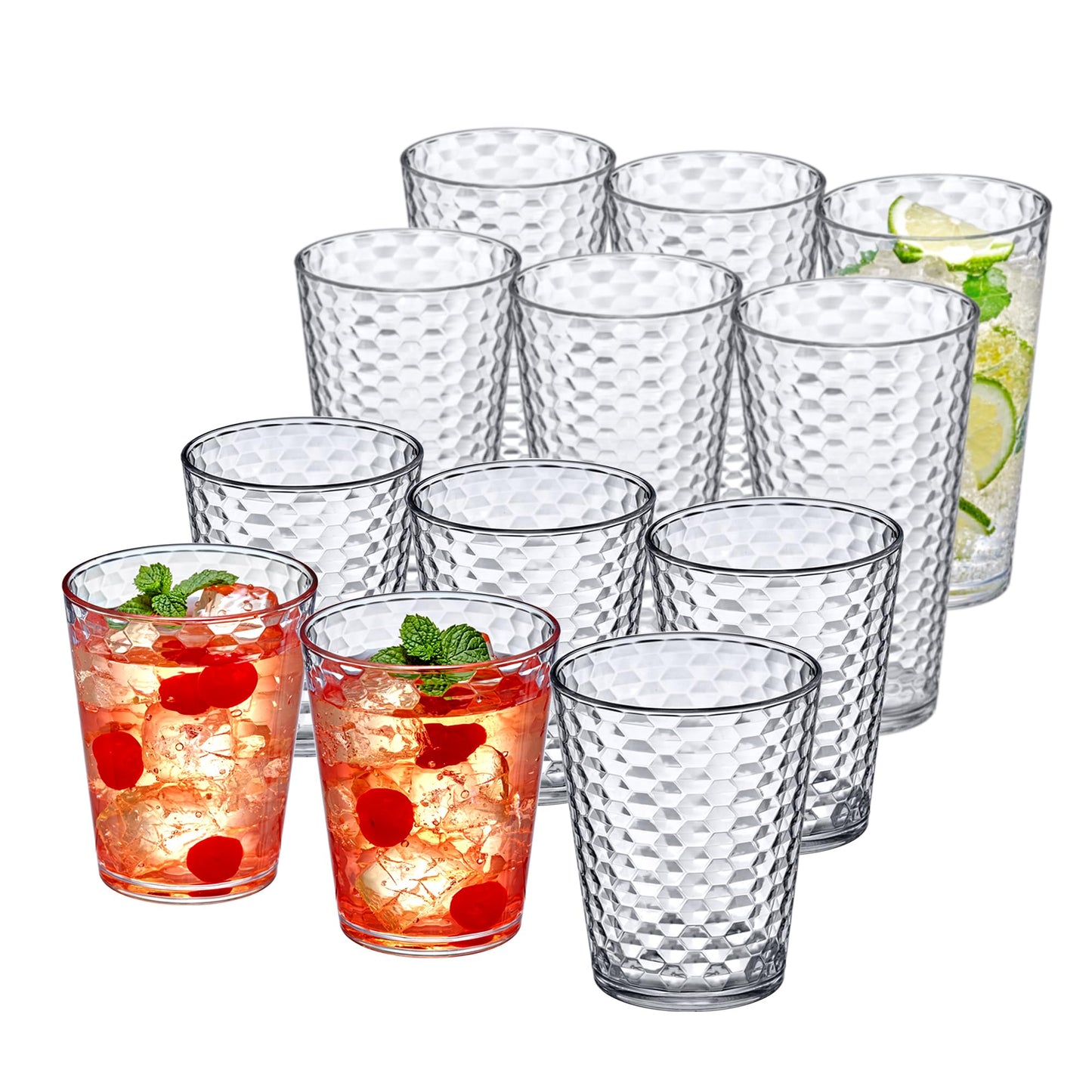 Amazing Abby - Snowflake - 16-Ounce and 24-Ounce Tumblers (Set of 12), Clear Reusable Plastic Cups, Stackable, BPA-Free, Shatter-Proof, Dishwasher-Safe