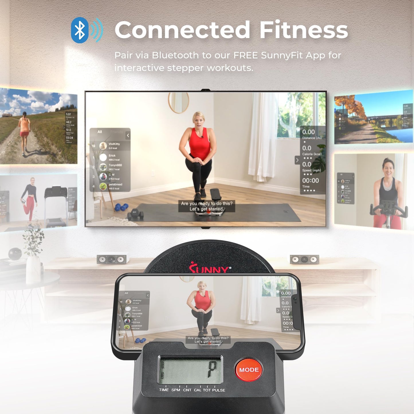 Sunny Health & Fitness Stair Stepper w/Handlebar, Extended Step Range Machine for Climbing Exercise, Compact, Height-Adjustable, Low-Impact & SunnyFit App Enhanced Connectivity – SF-S021001