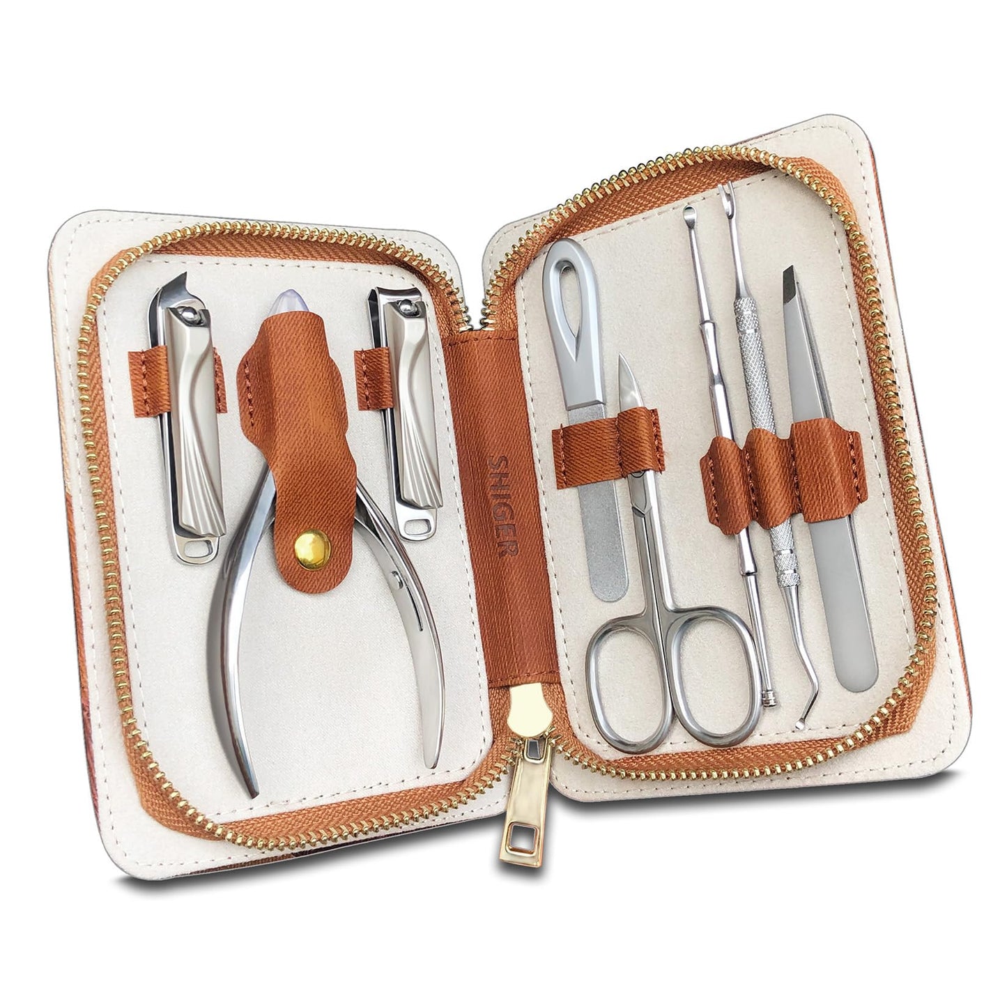 SGNEKOO 8-Piece Manicure Set, PU Leather Case, Professional Nail Clippers, File, Tweezers & Grooming Tools, for Home Use & Nail Salons