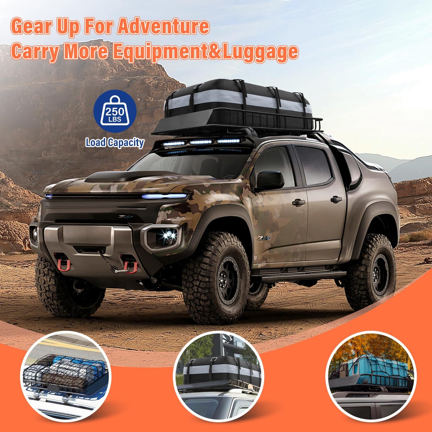 Heavy Duty Universal Rooftop Cargo Carrier Roof Rack, 64"x36"x5" Roof Rack Basket with 20 Cu.Ft Waterproof Bag, for SUV, Truck and Van, 250lbs Capacity, Corrosion Resistant (ROOF 64" and Bag)