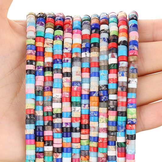 BONNY BOXX 150PCs Natural Mix Imperial Jasper Spacer Beads, Loose Semi Precious Flat Round Gemstone Heishi Disc Stone Beads for Beading Jewelry Making 4mm*2mm