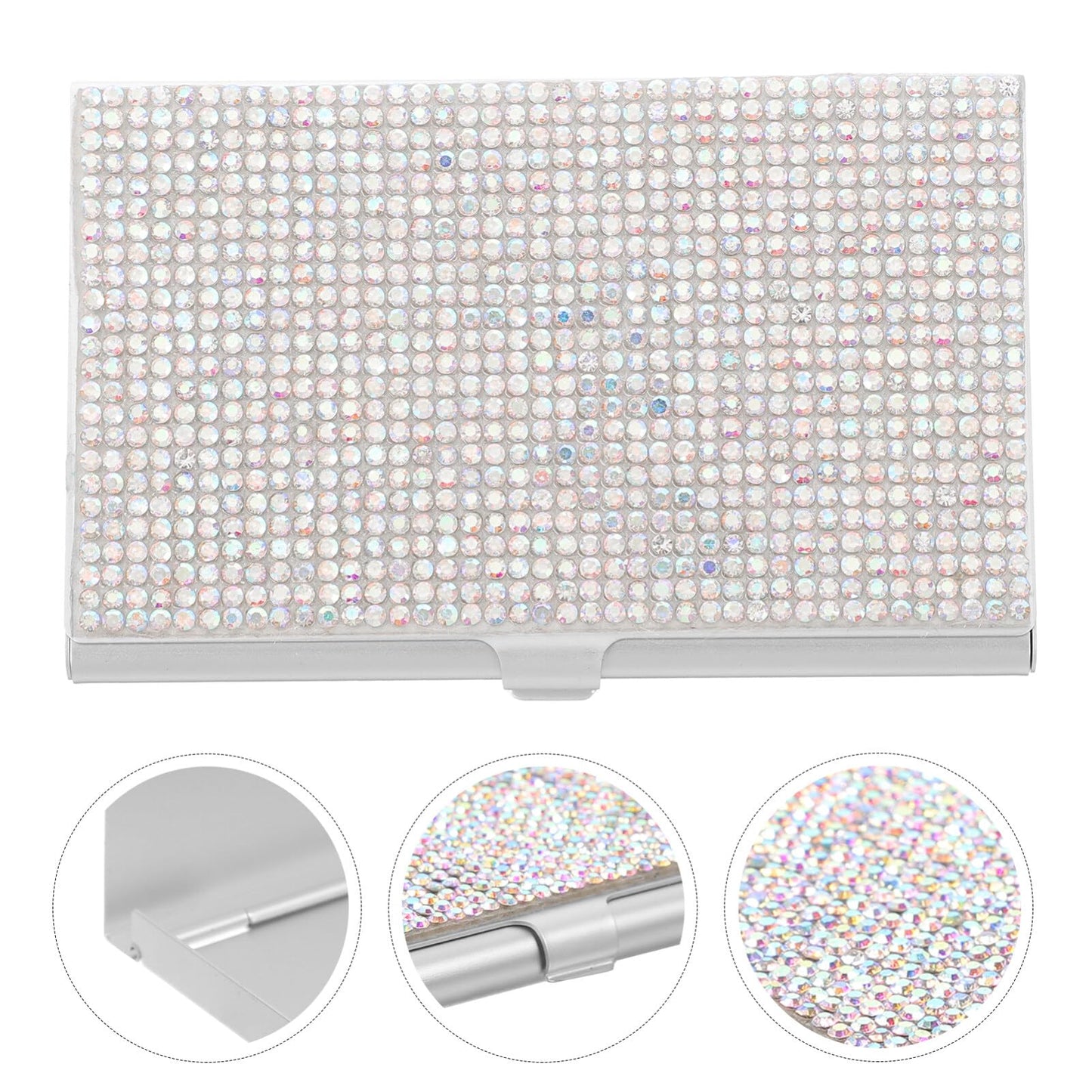 SHINEOFI Rhinestone Business Card Holder Portable Metal Cards Organizer Box Compact Office Card Storage Case 3.62X2.28X0.31In for Professionals